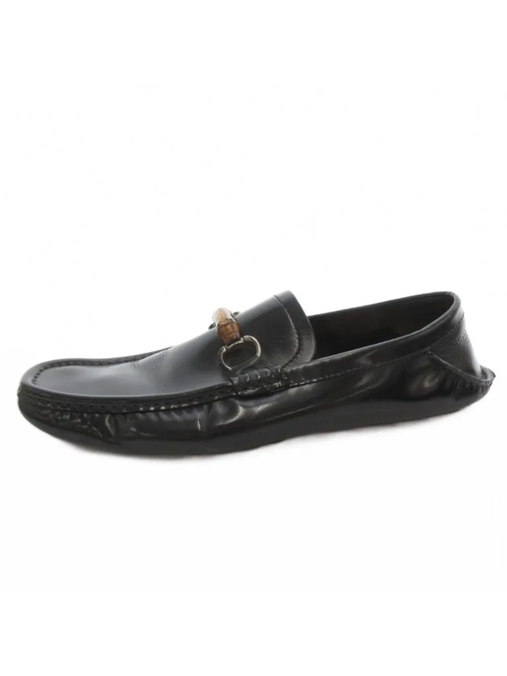 Gucci Bamboo Loafers Slip On Shoes Leather 8.5 Black